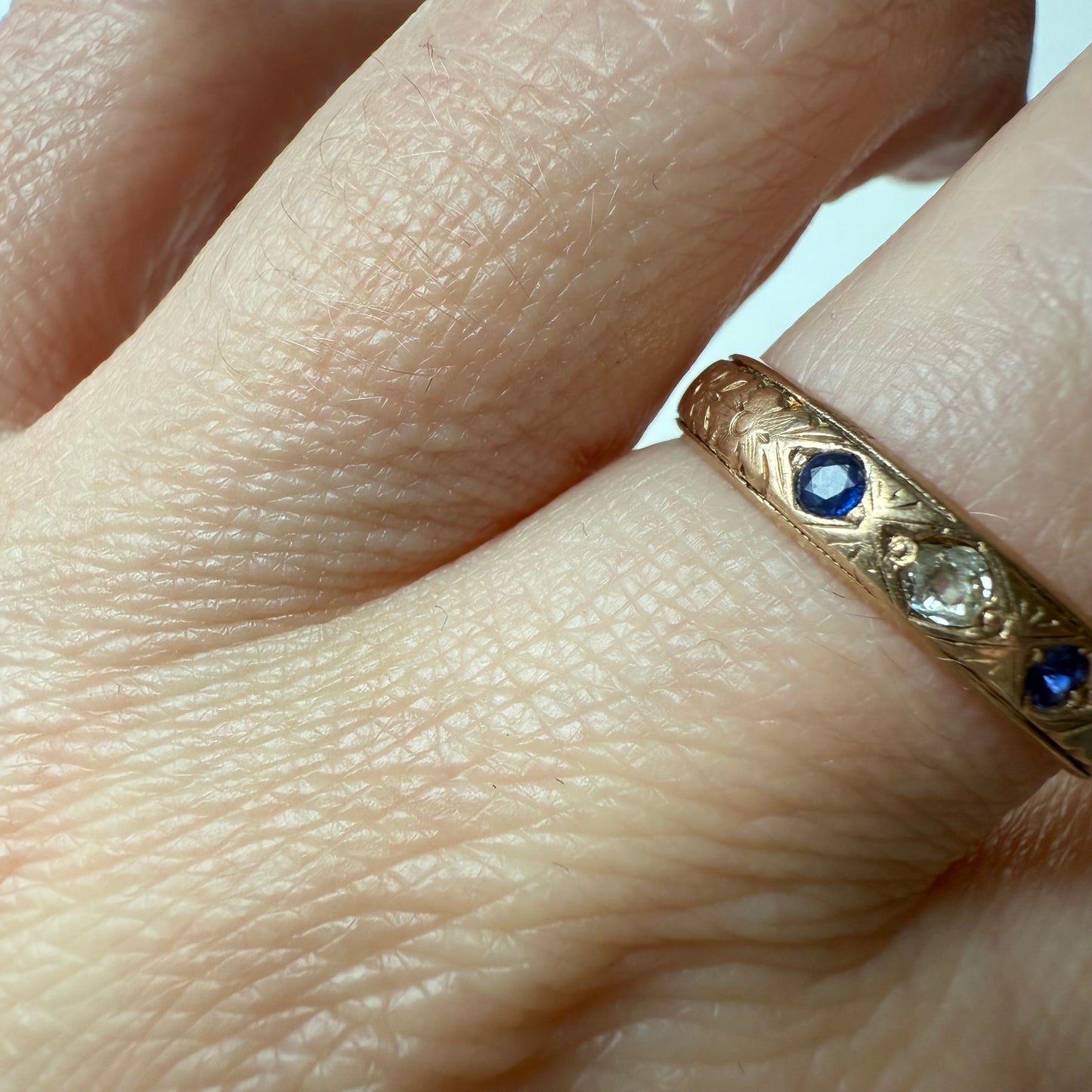 Dated 1897 to Mother Antique Victorian 14K Rose Gold Sapphire Diamond Size 8.25