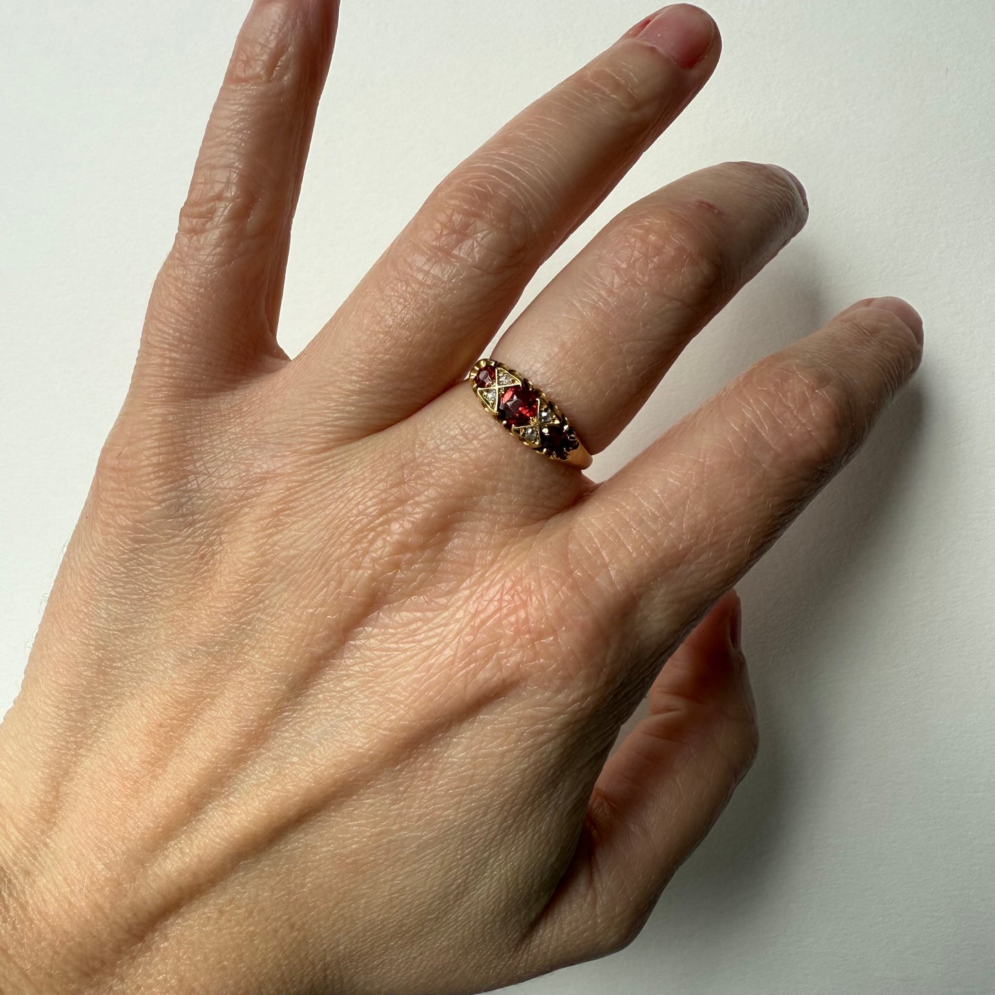 Antique Victorian 18k Rose Gold Garnet and Diamond Ring Size 7