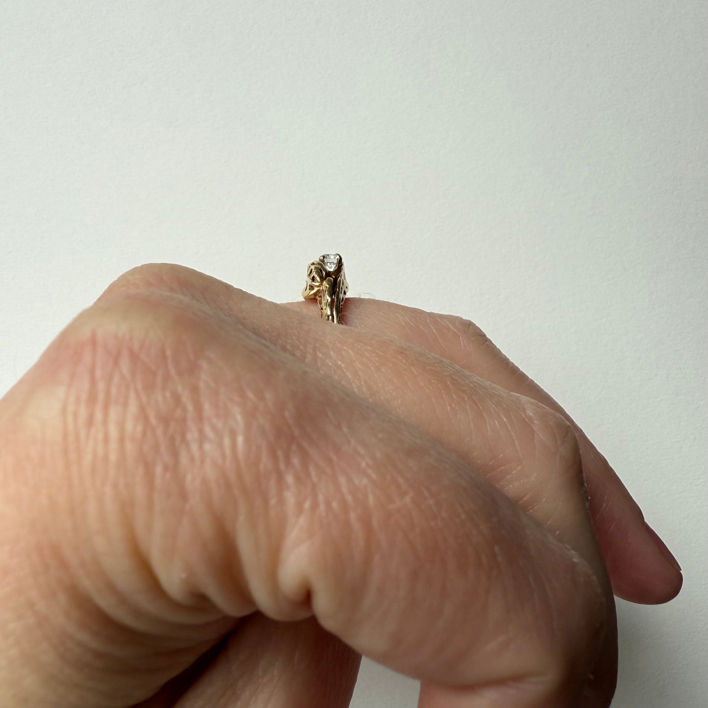 Antique European Cut .25ct Diamond Bypass 14k Ring on hand side view