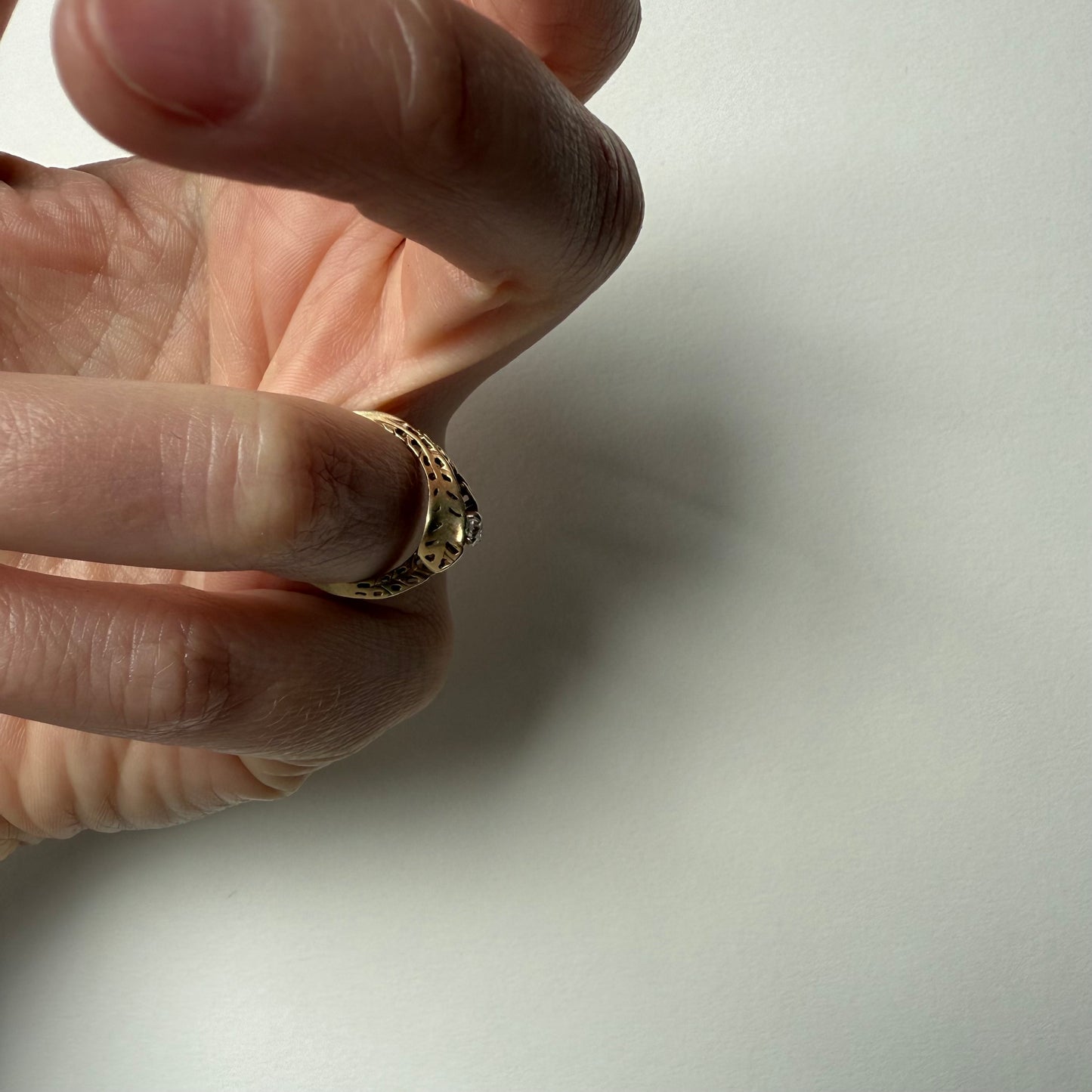 Antique European Cut .25ct Diamond Bypass 14k Ring on hand side view