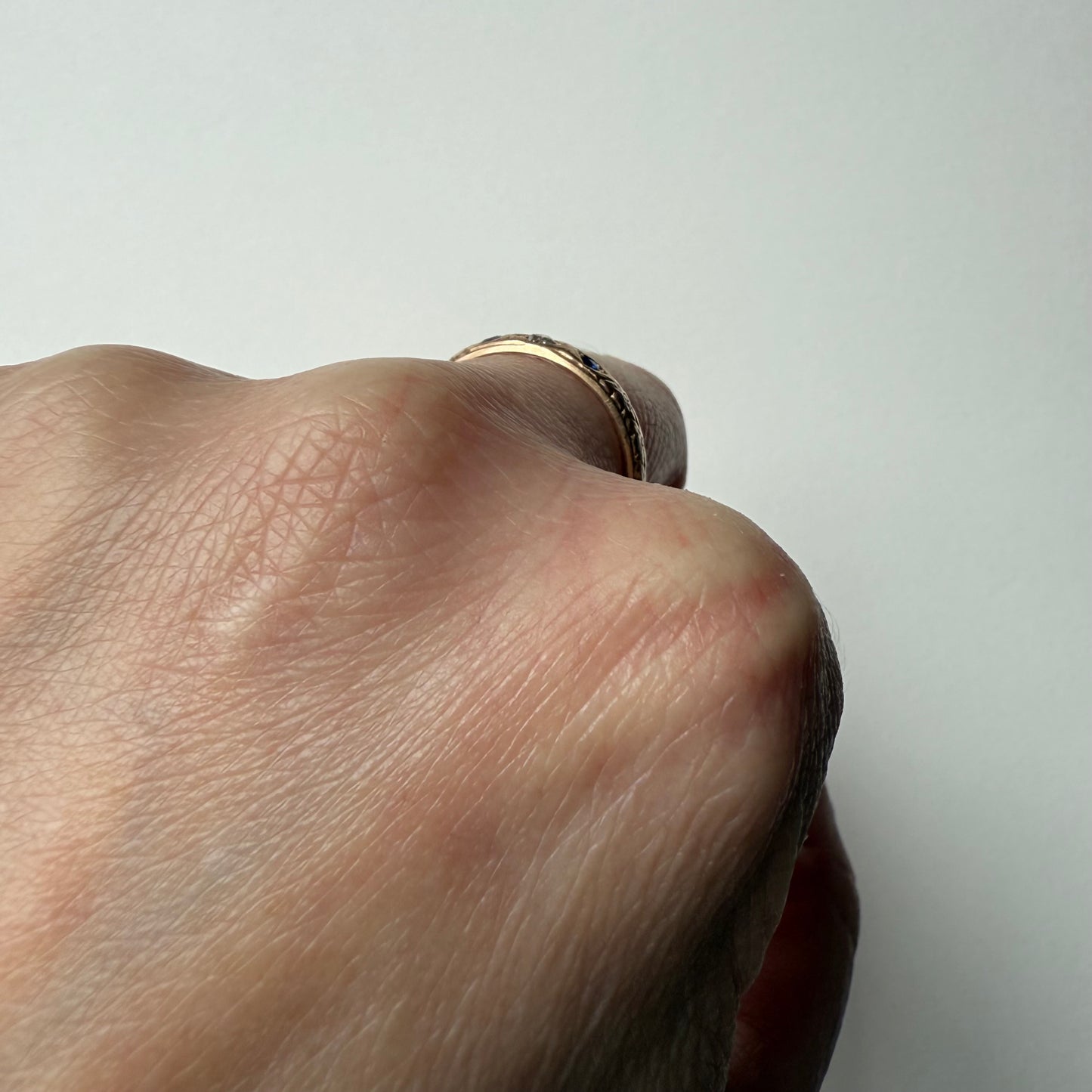 Dated 1897 to Mother Antique Victorian 14K Rose Gold Sapphire Diamond Size 8.25