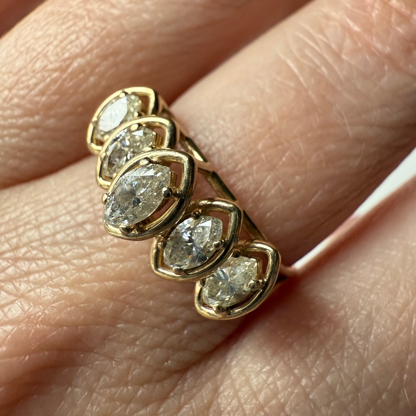 1ctw Natural Marquise Diamond 14K Yellow Gold Ring Size 8.75