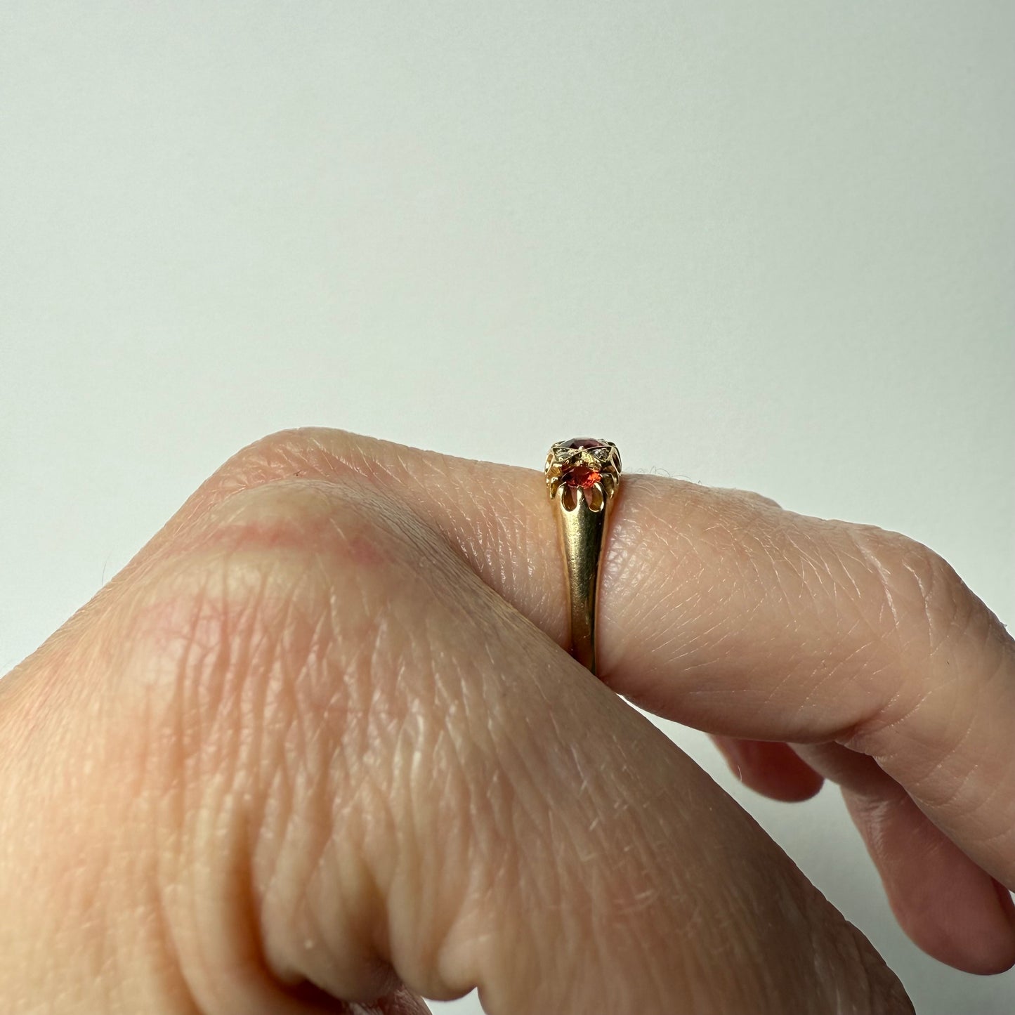 Antique Victorian 18k Rose Gold Garnet and Diamond Ring Size 7