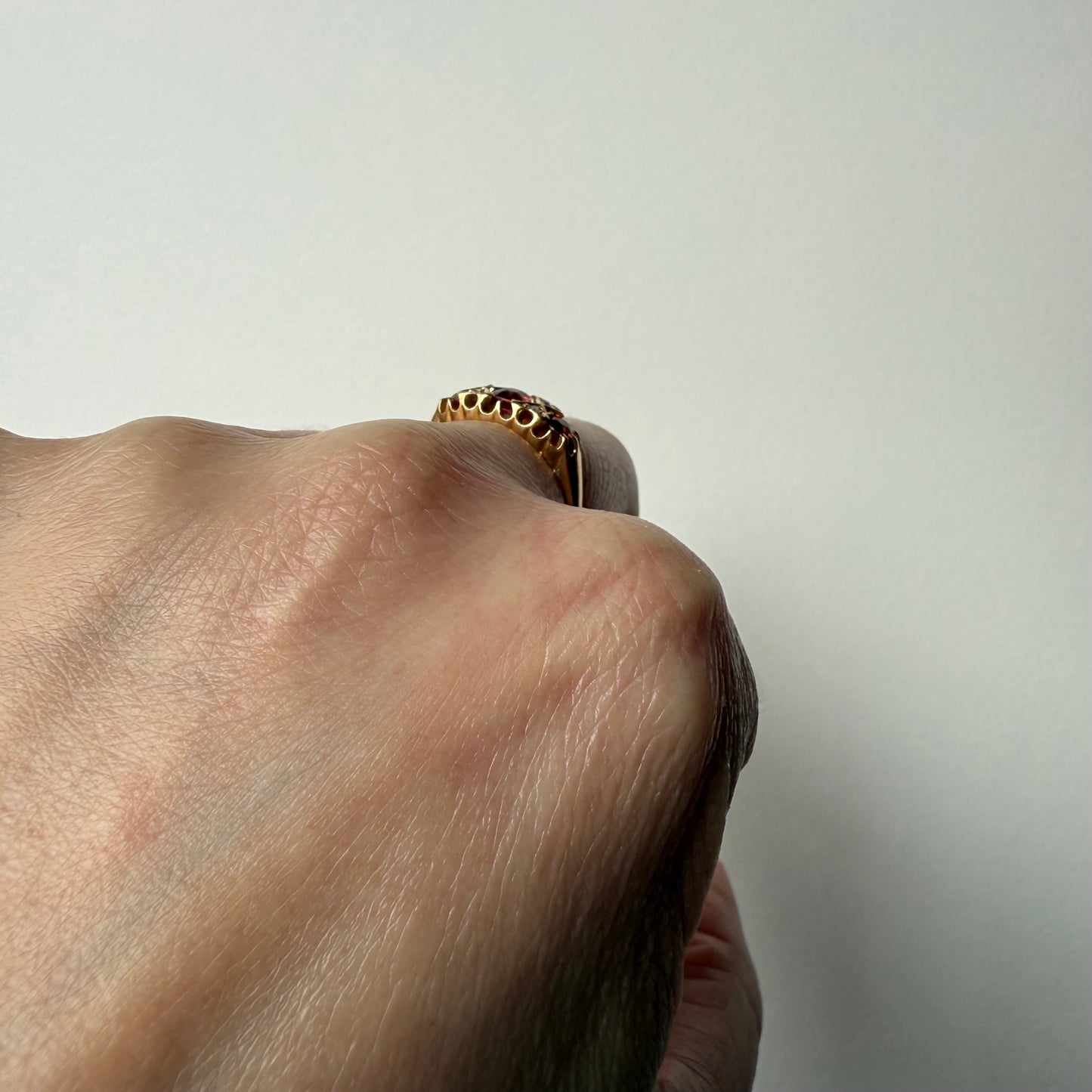 Antique Victorian 18k Rose Gold Garnet and Diamond Ring Size 7