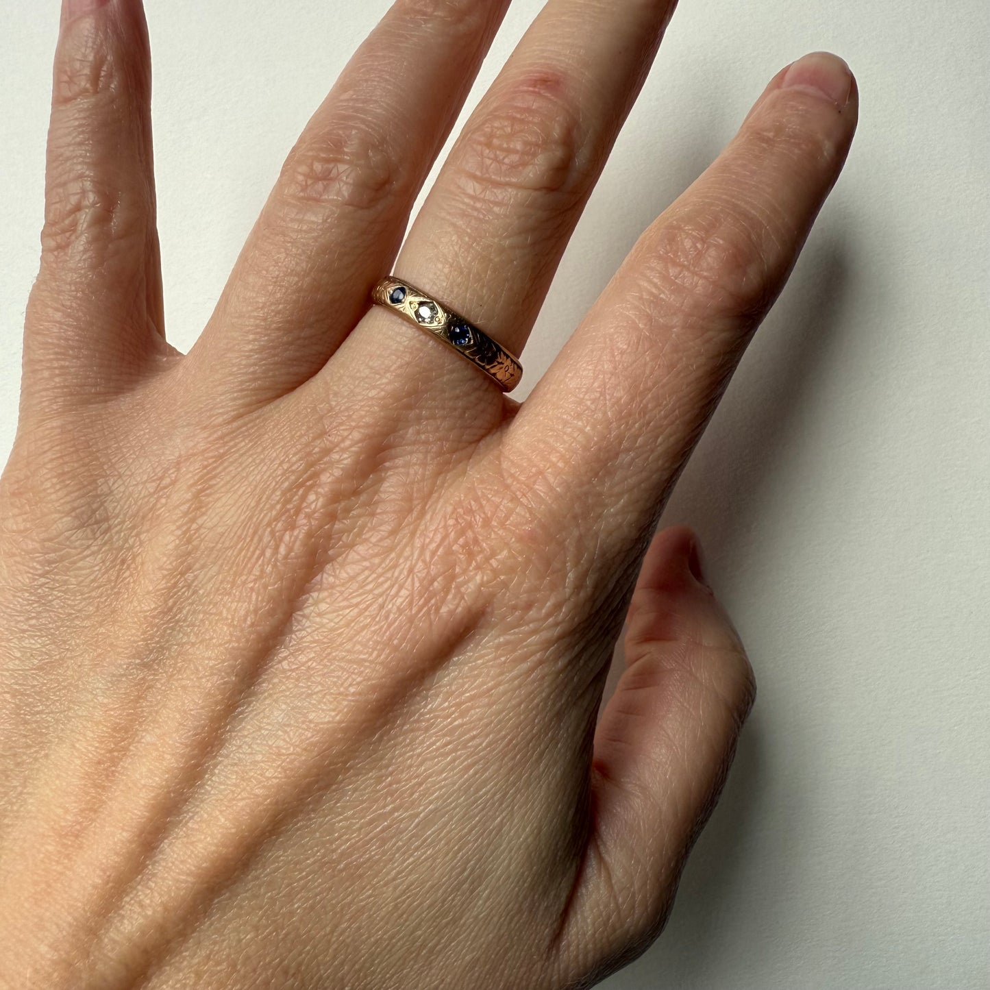 Dated 1897 to Mother Antique Victorian 14K Rose Gold Sapphire Diamond Size 8.25