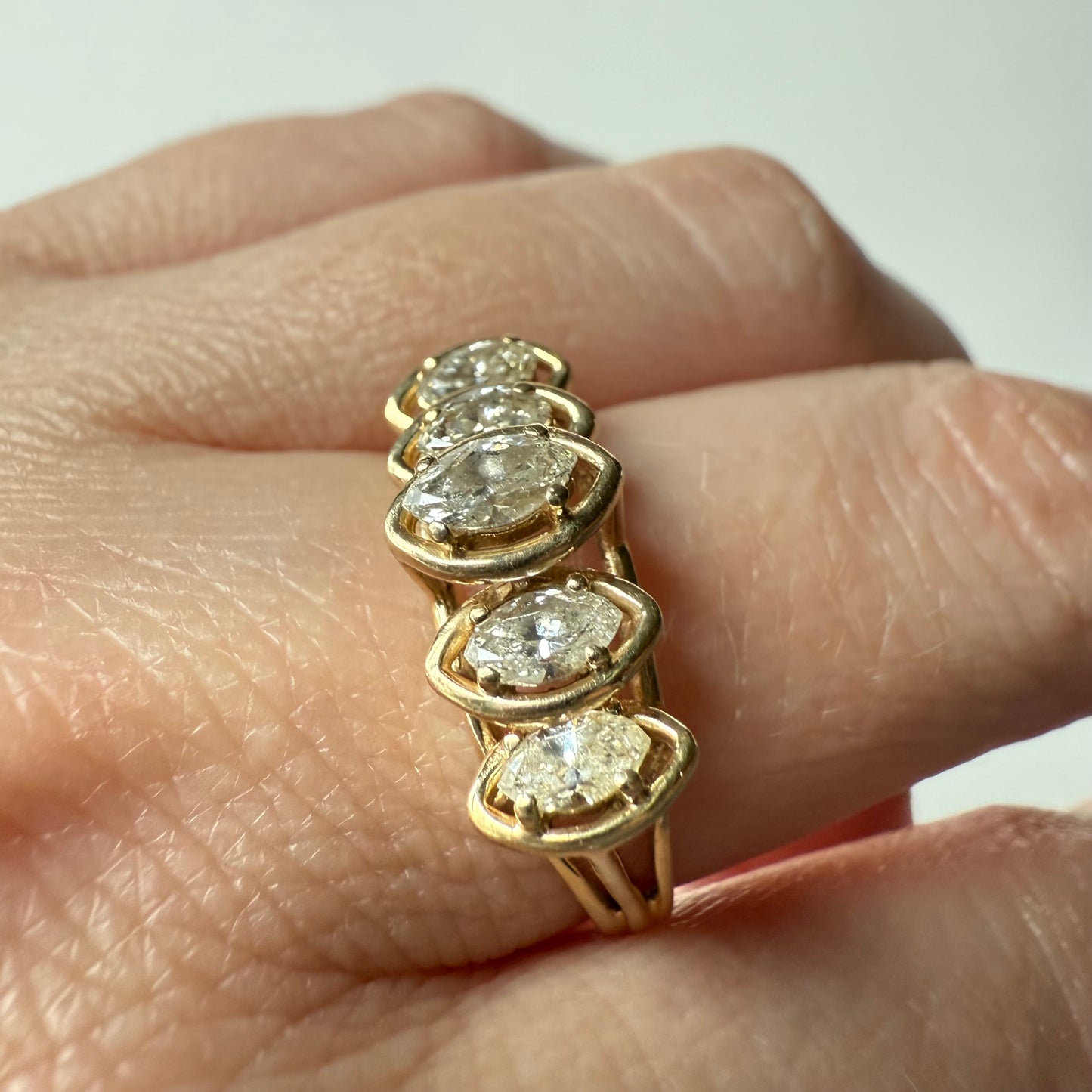 1ctw Natural Marquise Diamond 14K Yellow Gold Ring Size 8.75