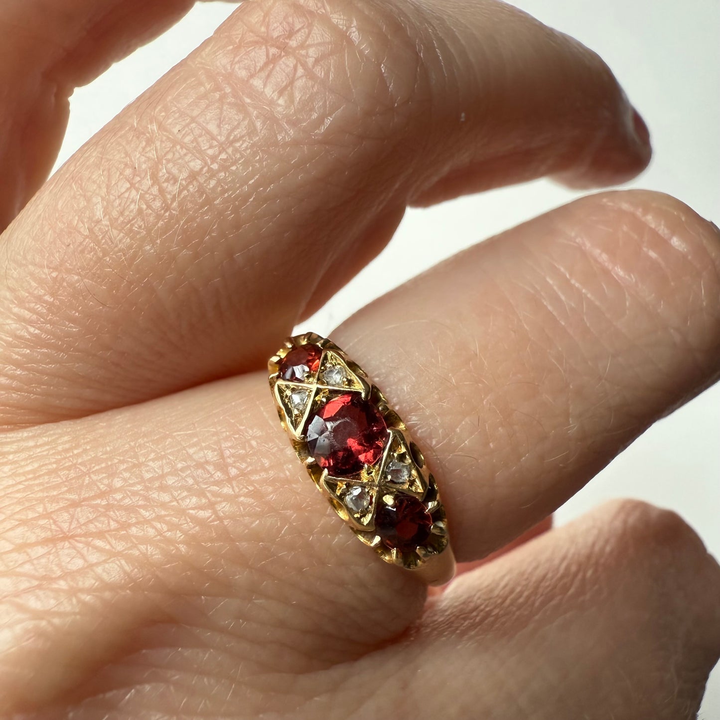 Antique Victorian 18k Rose Gold Garnet and Diamond Ring Size 7