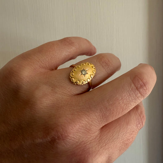 Antique Art Nouveau 14k Yellow Gold Starburst .25ct Diamond Ring Sz 6.5