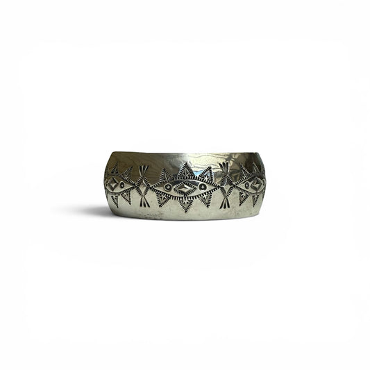 Diné (Navajo) Artisan Signed Sterling Silver Stamped Cuff (attrib. Wilson Tsosie)