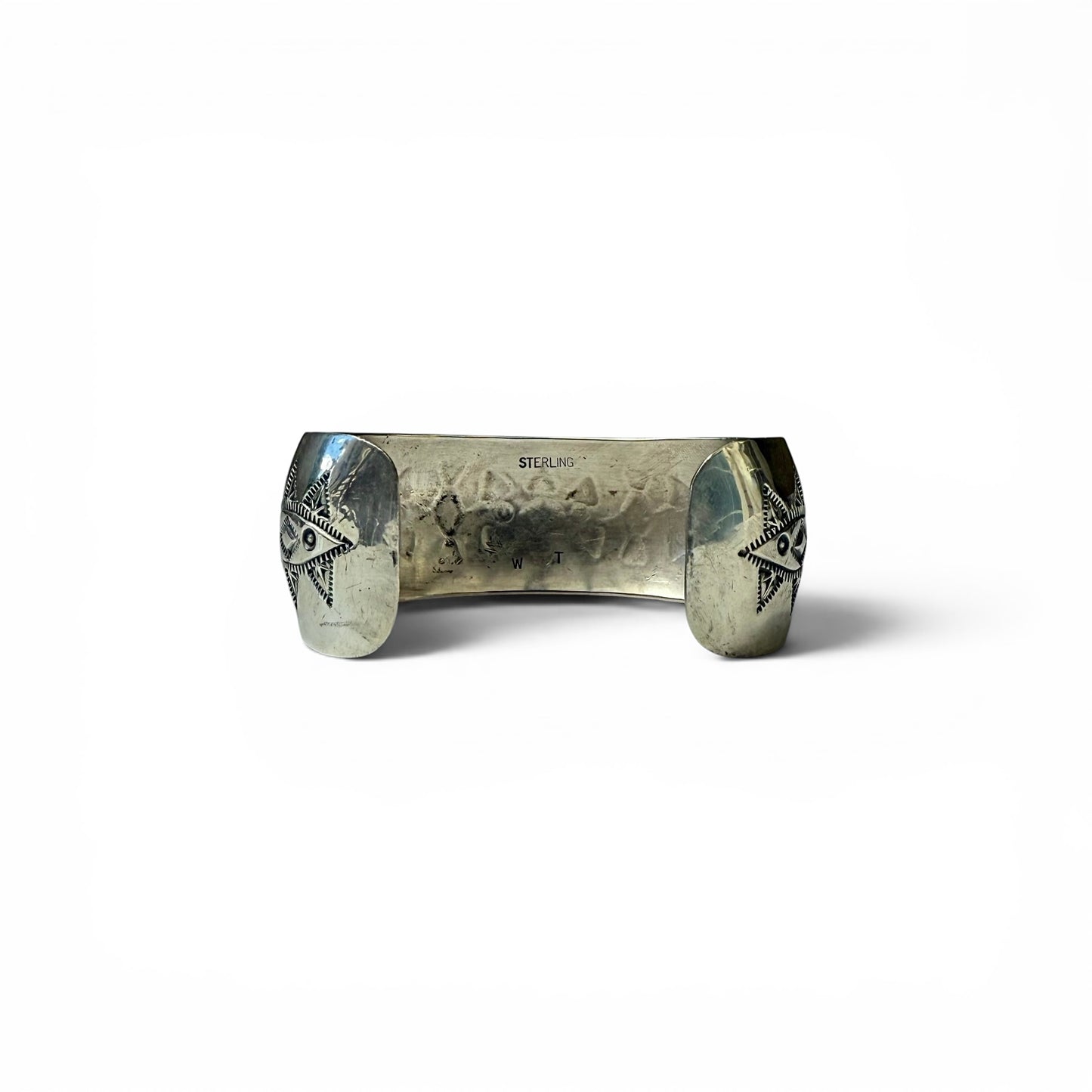 Diné (Navajo) Artisan Signed Sterling Silver Stamped Cuff (attrib. Wilson Tsosie)