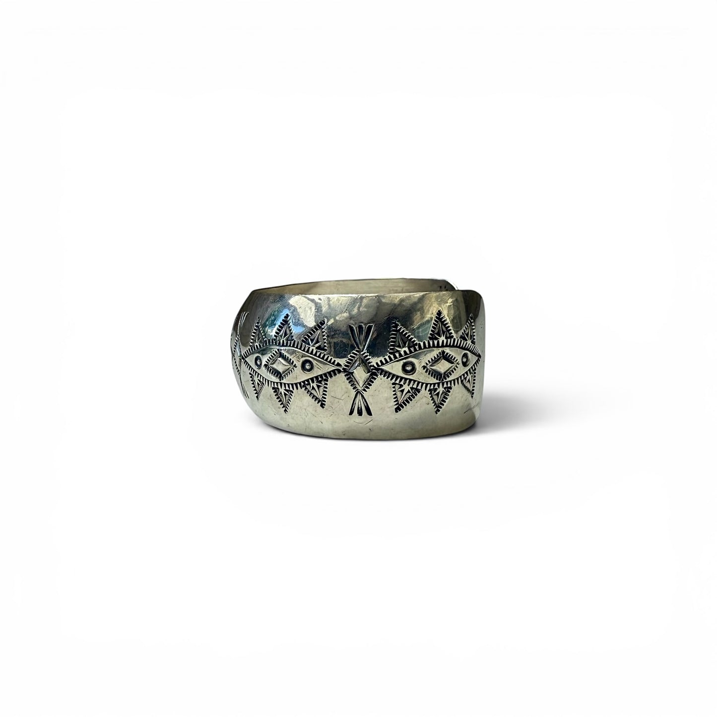 Diné (Navajo) Artisan Signed Sterling Silver Stamped Cuff (attrib. Wilson Tsosie)