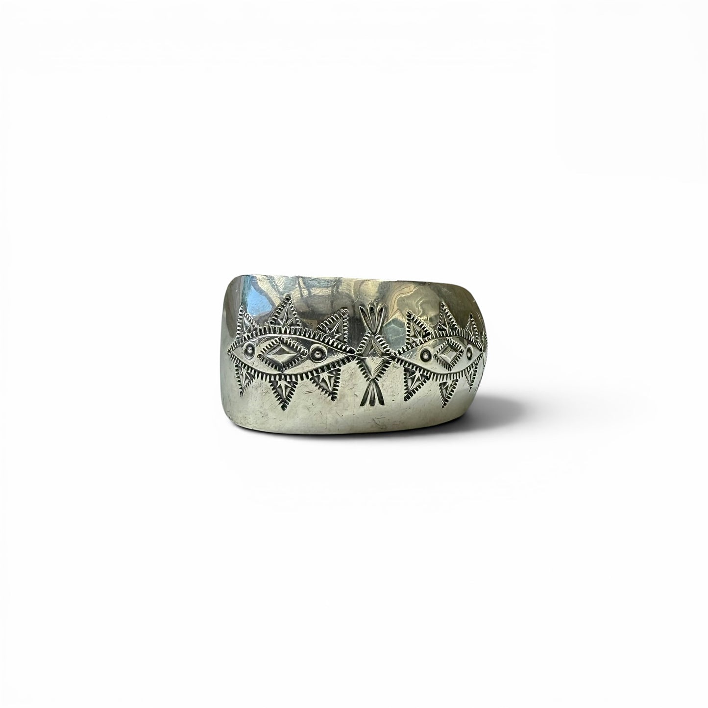 Diné (Navajo) Artisan Signed Sterling Silver Stamped Cuff (attrib. Wilson Tsosie)