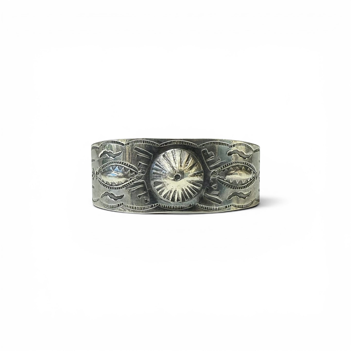ca. 1930s-1940s Diné (Navajo) Sterling Silver Stamped Cuff