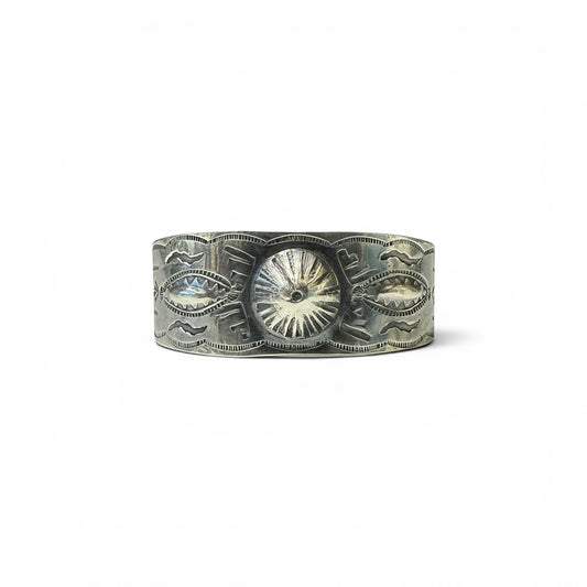 ca. 1930s-1940s Diné (Navajo) Sterling Silver Stamped Cuff