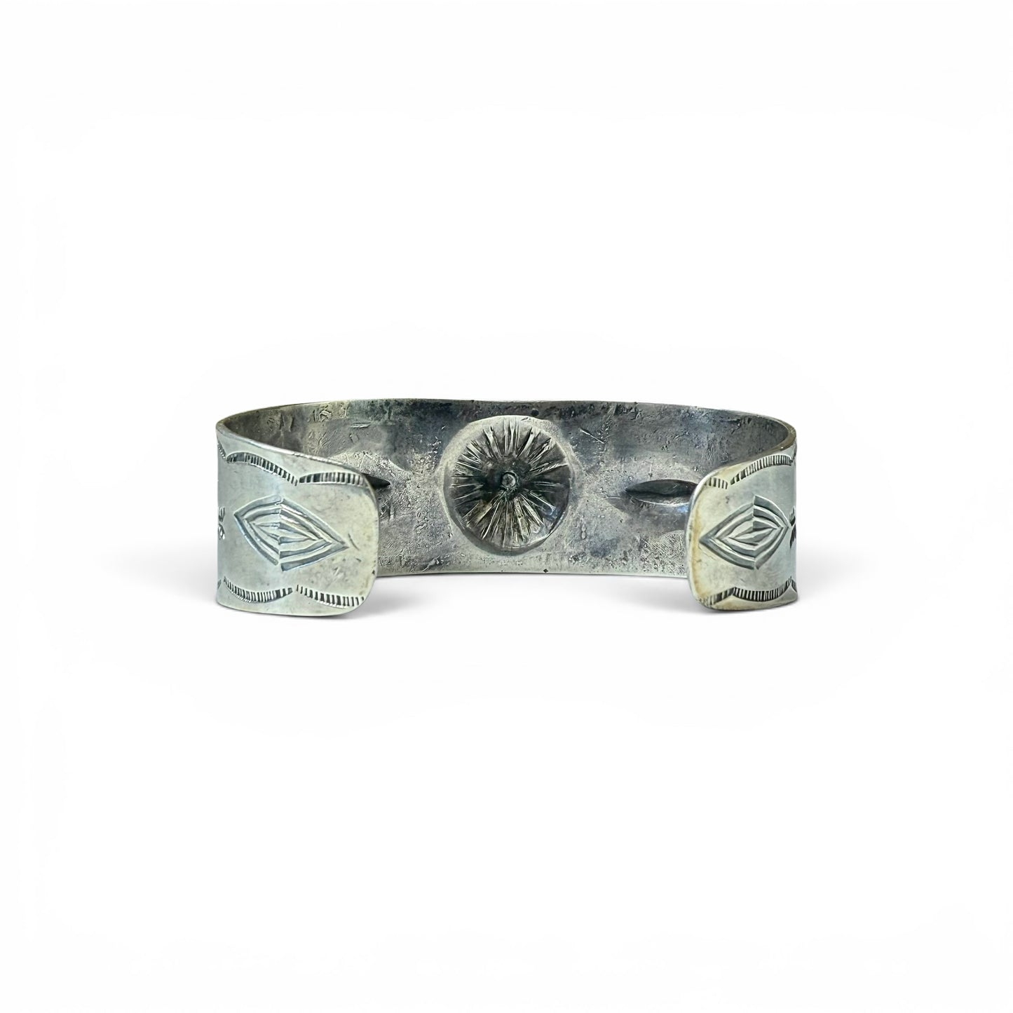 ca. 1930s-1940s Diné (Navajo) Sterling Silver Stamped Cuff