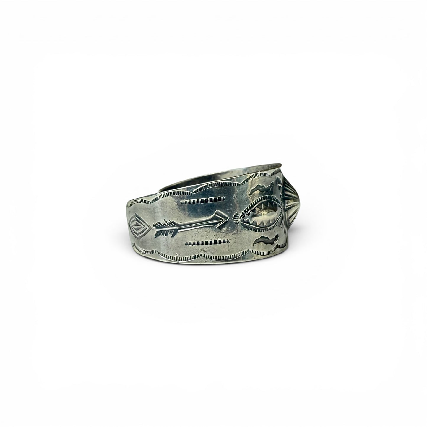 ca. 1930s-1940s Diné (Navajo) Sterling Silver Stamped Cuff