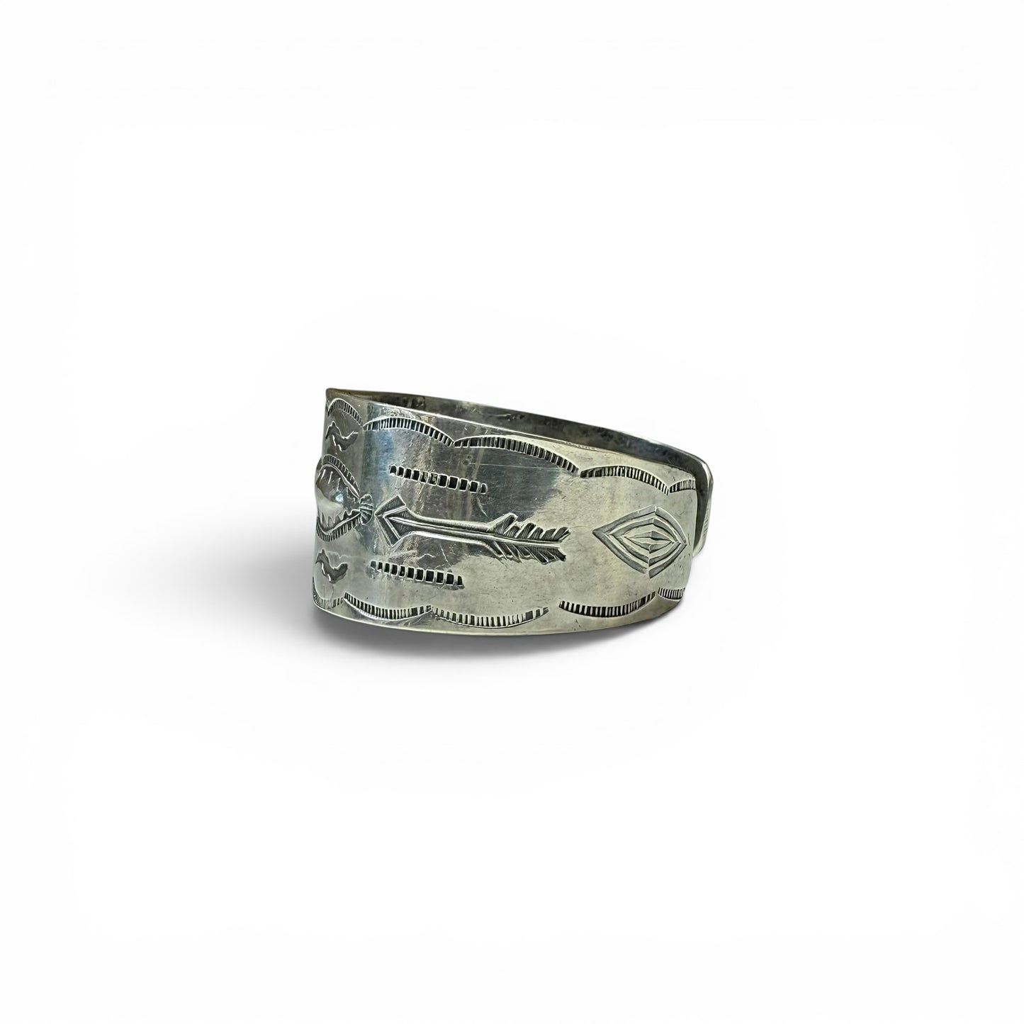 ca. 1930s-1940s Diné (Navajo) Sterling Silver Stamped Cuff