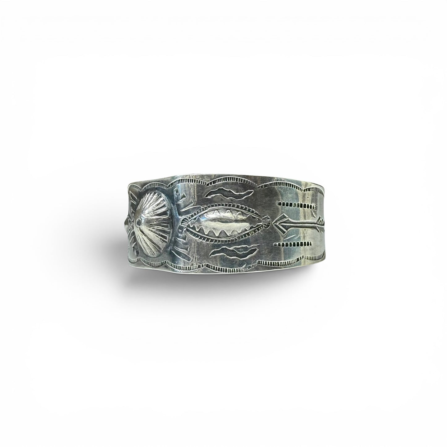 ca. 1930s-1940s Diné (Navajo) Sterling Silver Stamped Cuff
