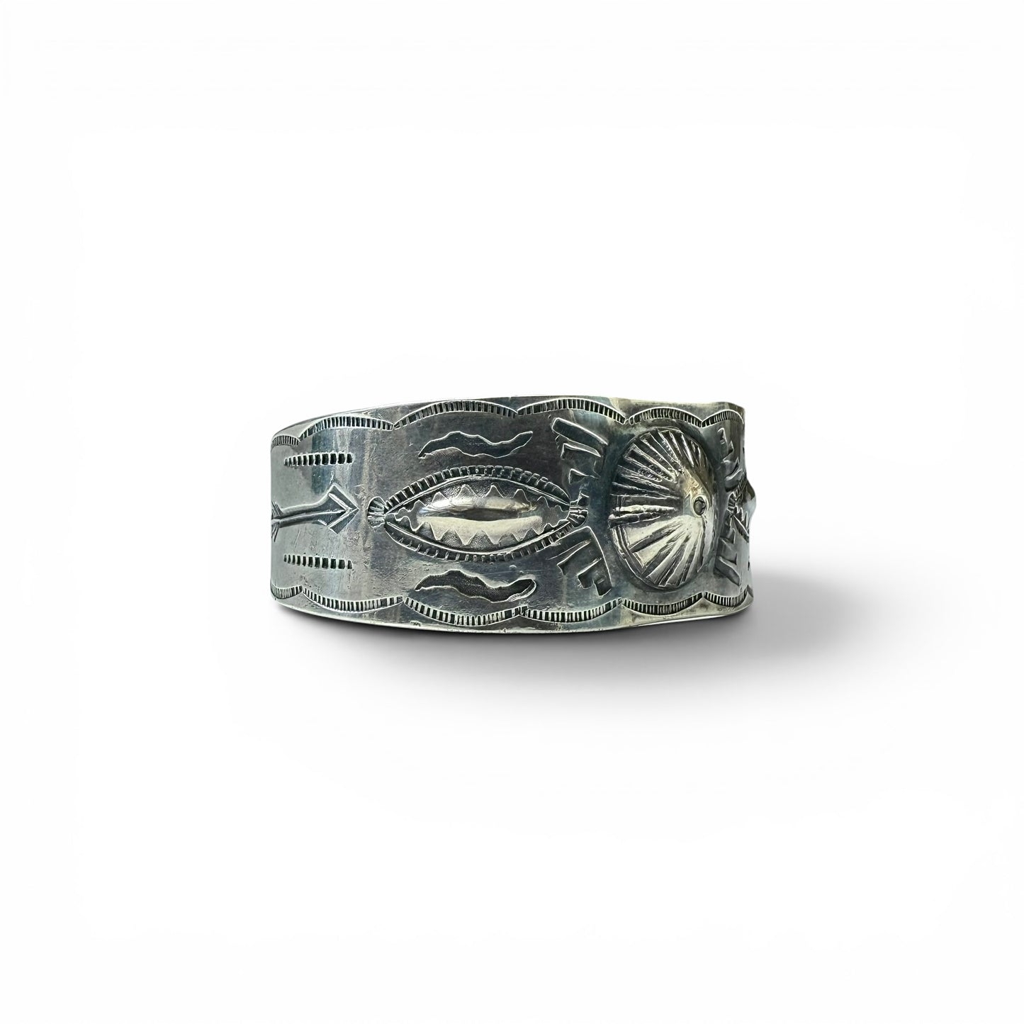 ca. 1930s-1940s Diné (Navajo) Sterling Silver Stamped Cuff