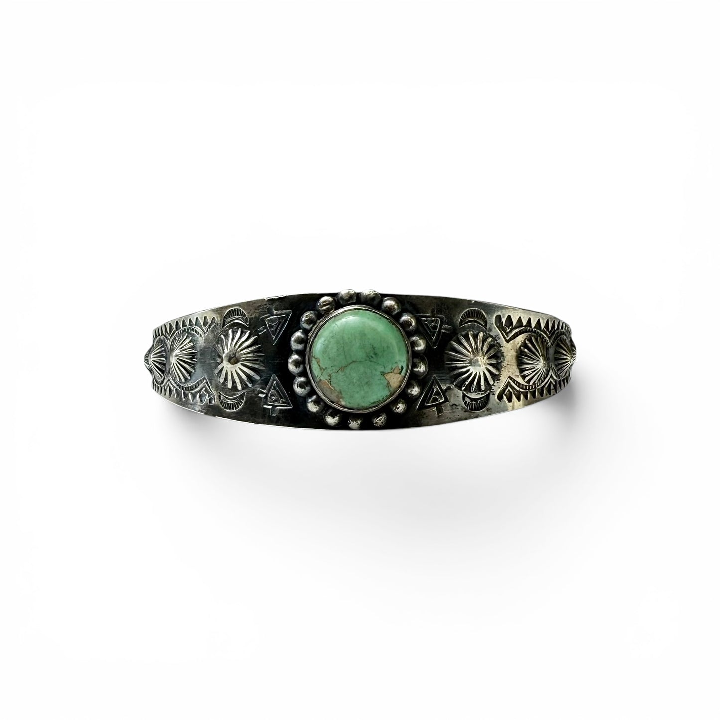 ca. 1940s Diné (Navajo) Silver & Turquoise Stamped Bracelet