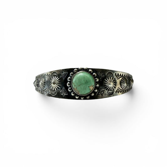 ca. 1940s Diné (Navajo) Silver & Turquoise Stamped Bracelet