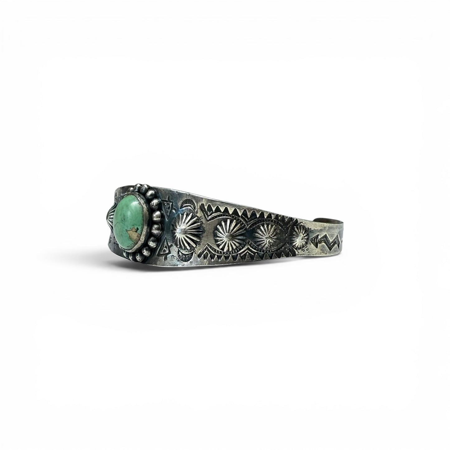 ca. 1940s Diné (Navajo) Silver & Turquoise Stamped Bracelet
