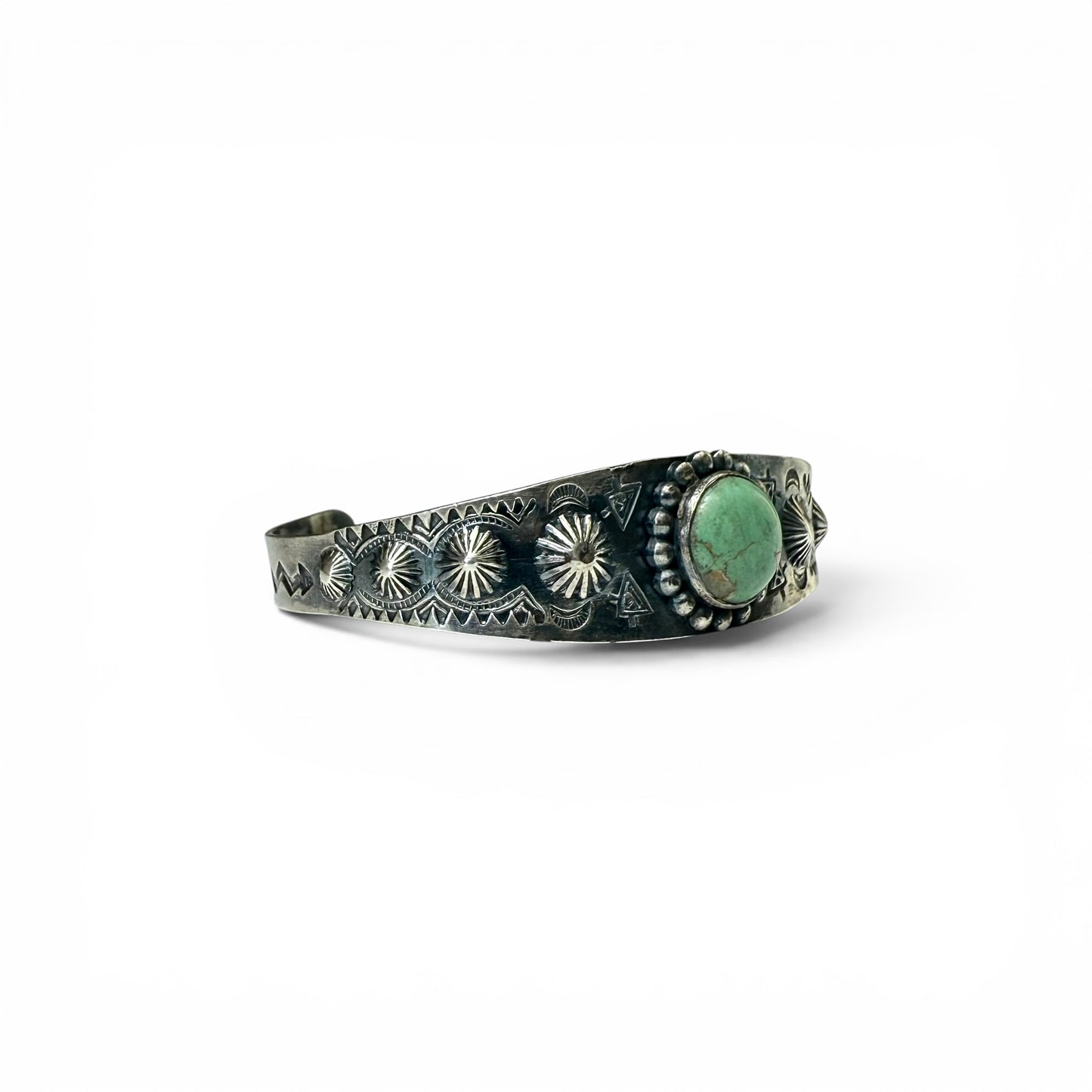 ca. 1940s Diné (Navajo) Silver & Turquoise Stamped Bracelet