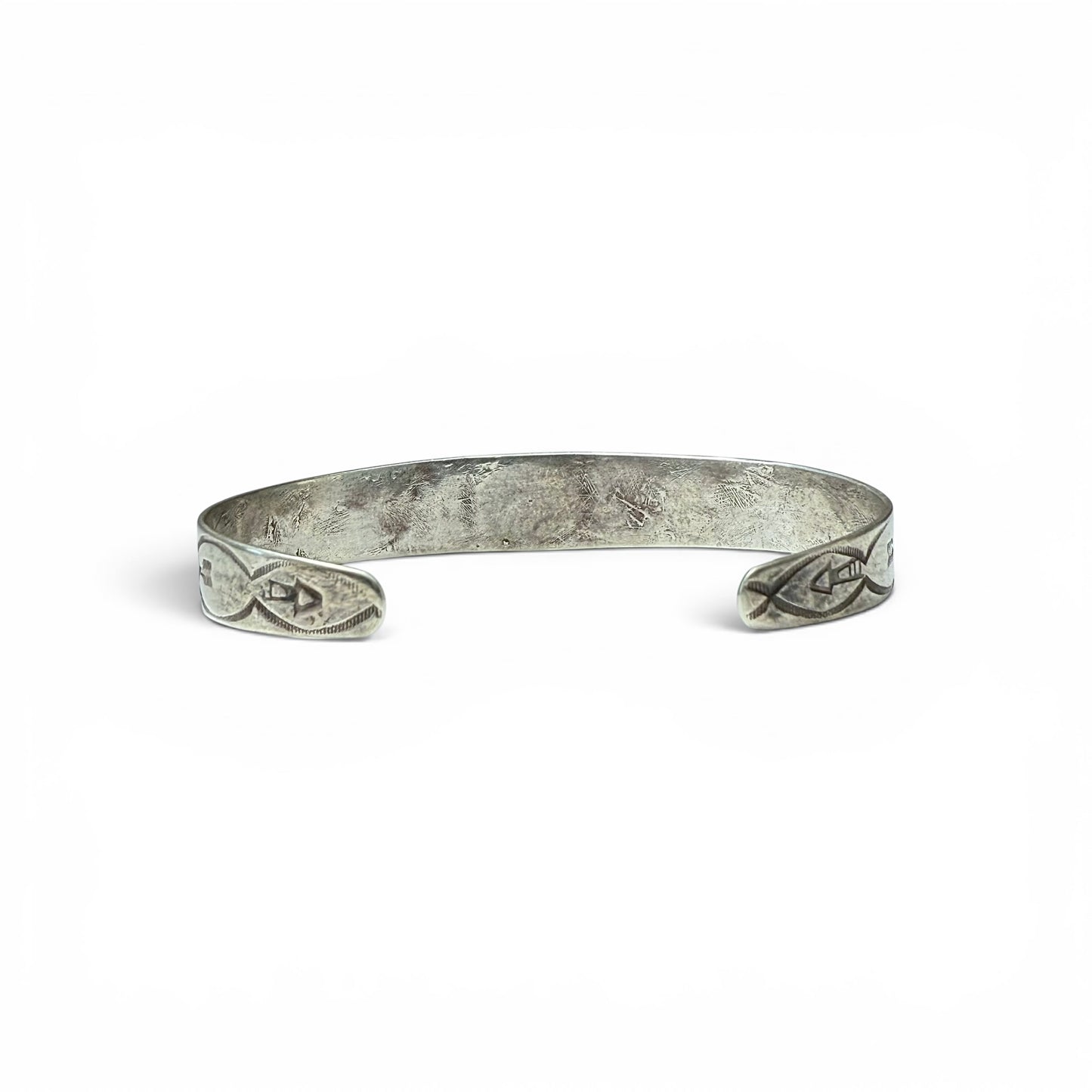 ca. 1930s-1940s Diné (Navajo) Sterling Silver & Turquoise Stamped Bracelet
