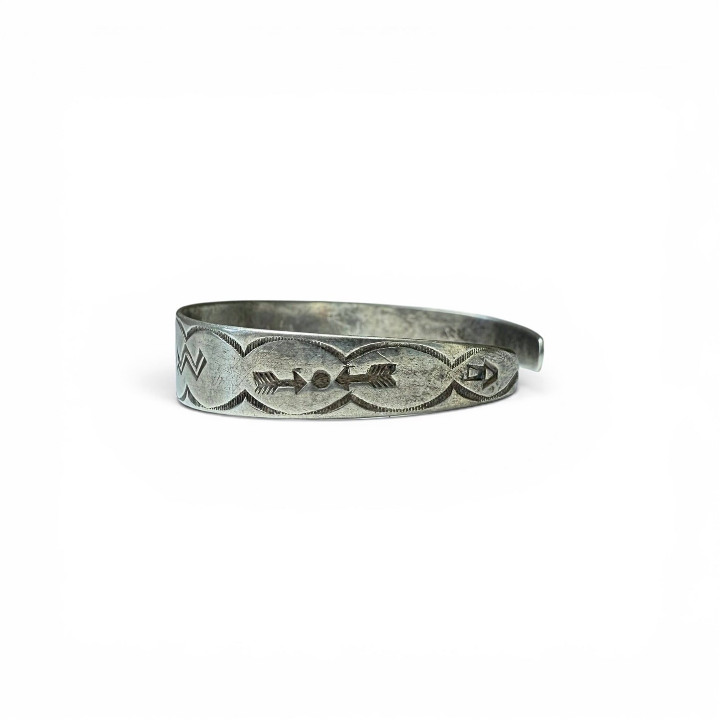 ca. 1930s-1940s Diné (Navajo) Sterling Silver & Turquoise Stamped Bracelet