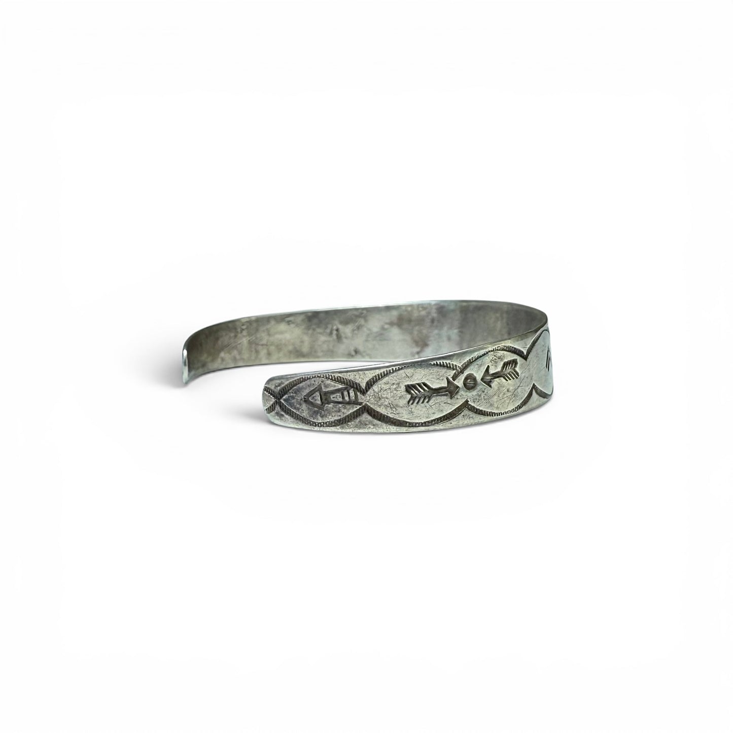 ca. 1930s-1940s Diné (Navajo) Sterling Silver & Turquoise Stamped Bracelet