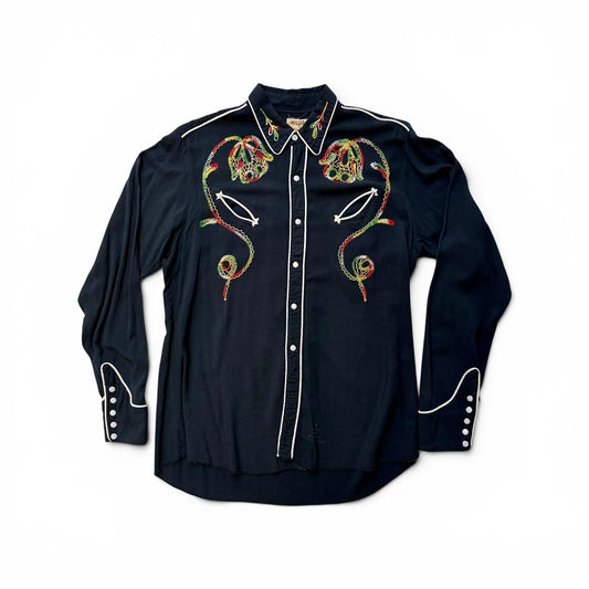 1950s Miller Embroidered Rayon Gabardine Western Shirt
