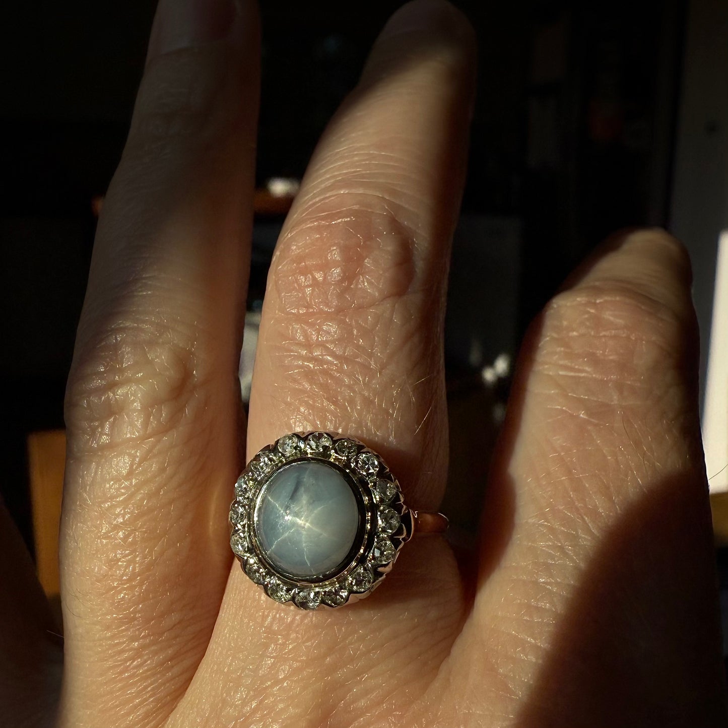 Victorian 14k Star Sapphire and Diamond Ring Size 6.25