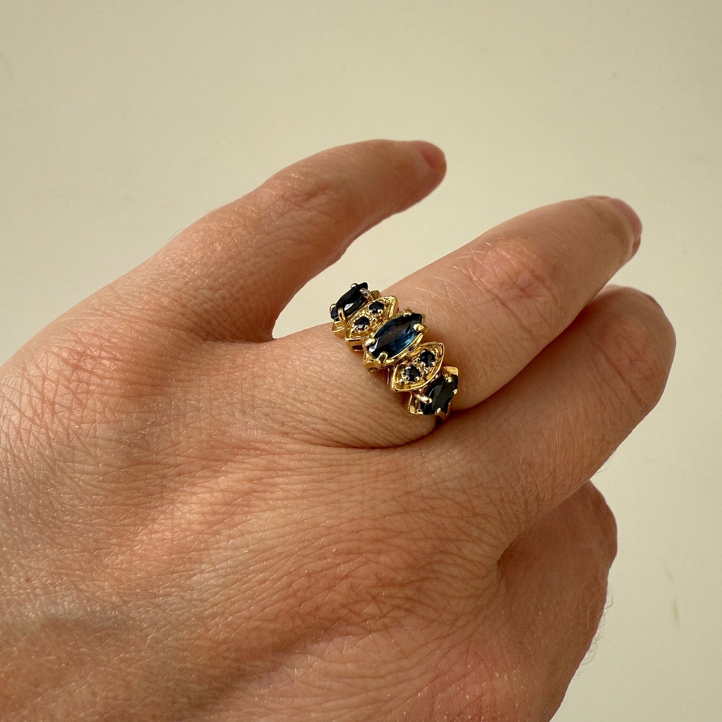 14k Plumb Gold Marquise Sapphire Ring Size 6.25