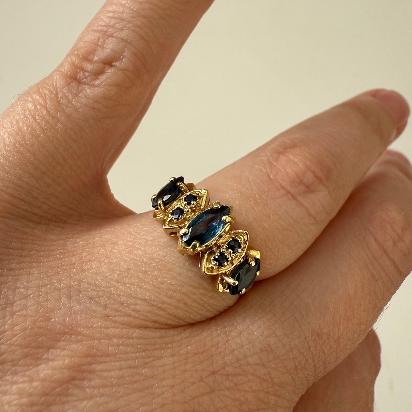 14k Plumb Gold Marquise Sapphire Ring Size 6.25