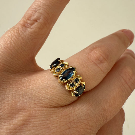 14k Plumb Gold Marquise Sapphire Ring Size 6.25