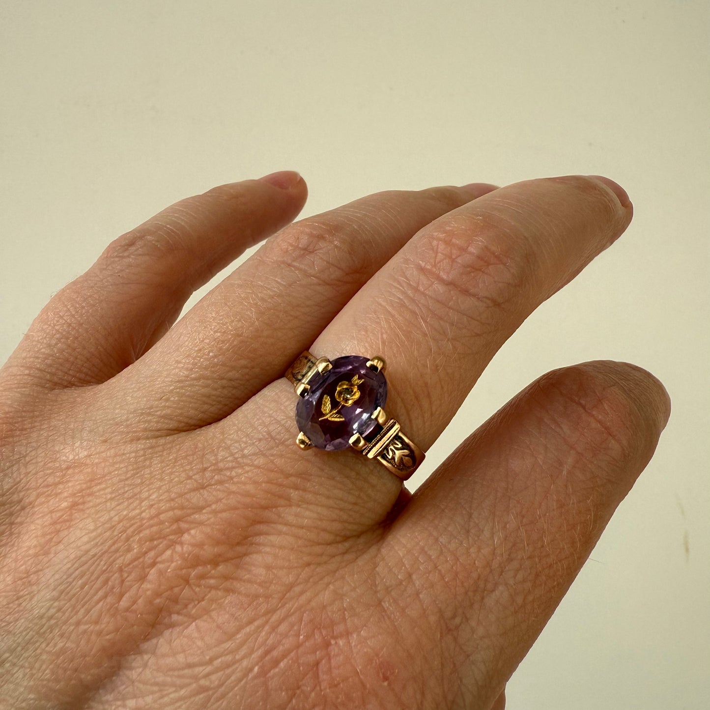 Victorian 14k "Rose of Sharon" Amethyst Ring Size 9