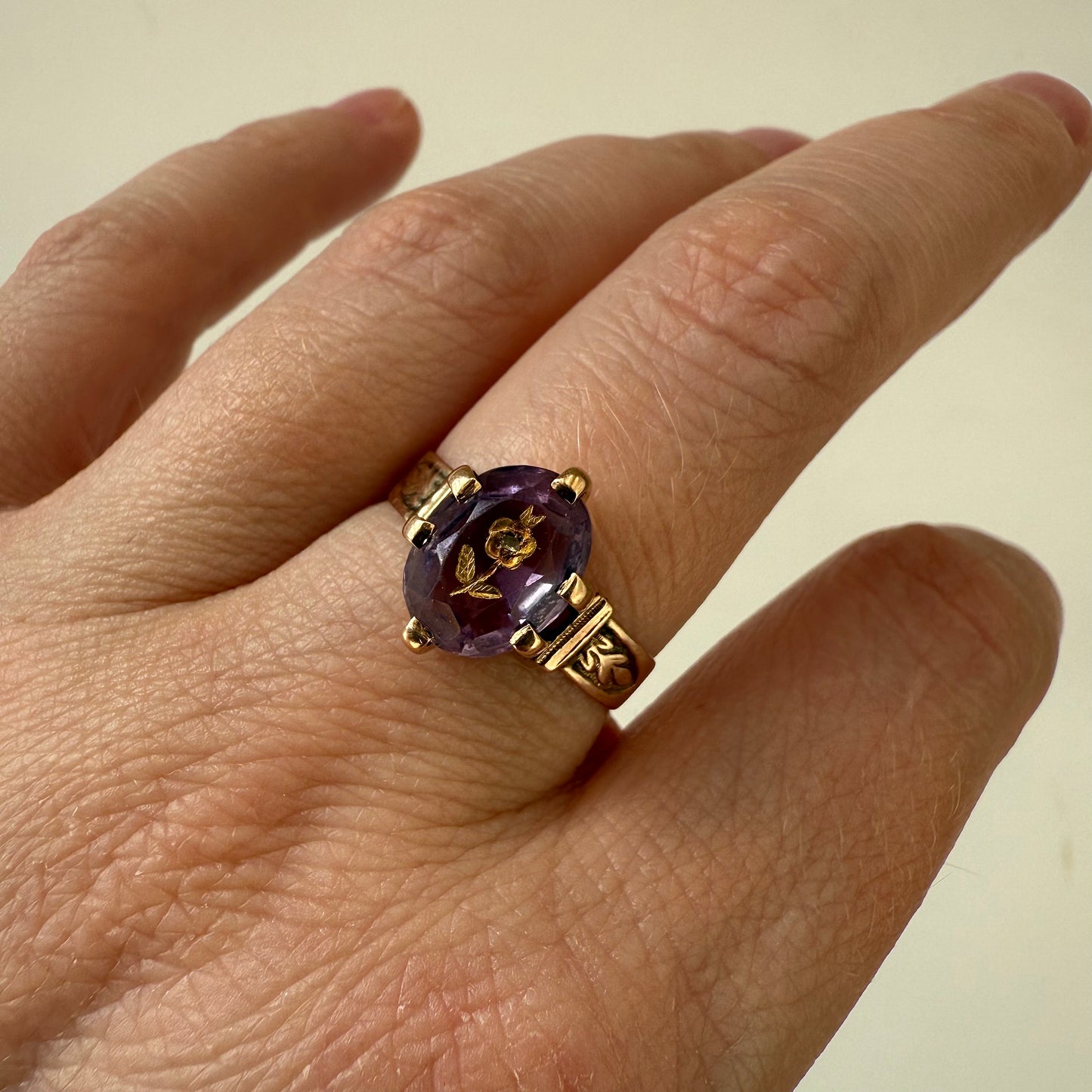 Victorian 14k "Rose of Sharon" Amethyst Ring Size 9