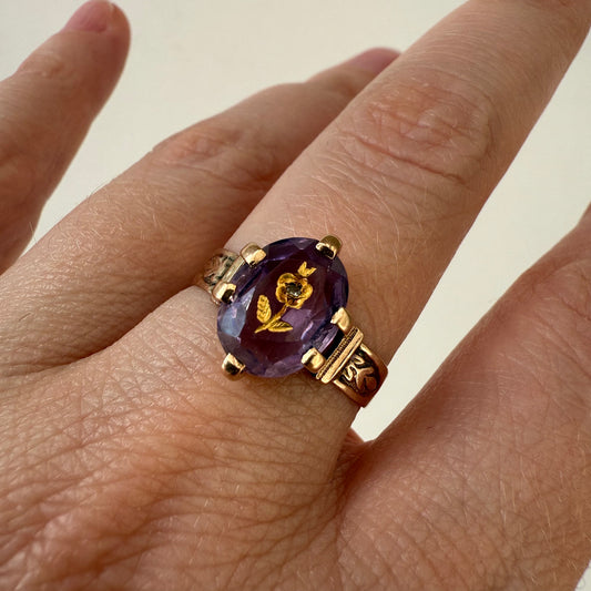 Victorian 14k "Rose of Sharon" Amethyst Ring Size 9