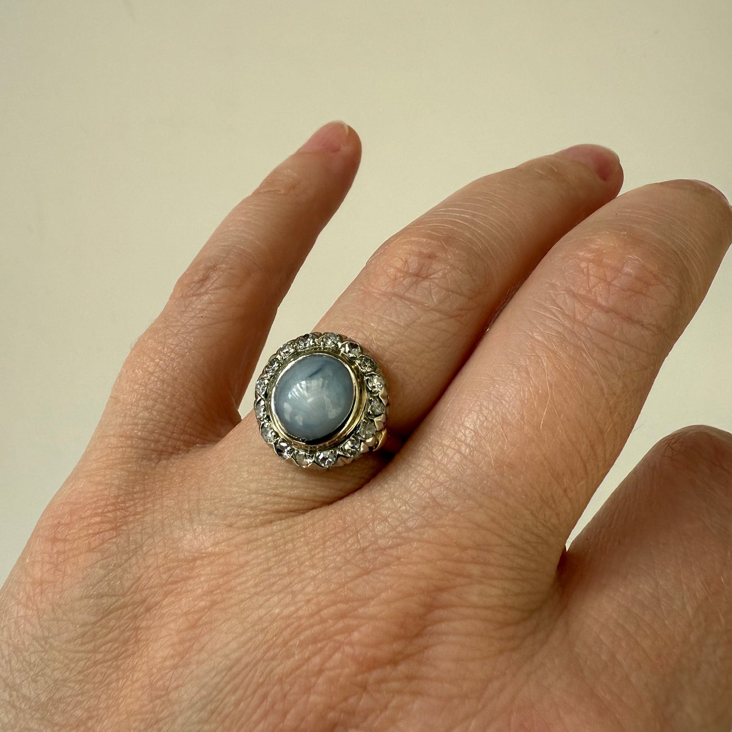 Victorian 14k Star Sapphire and Diamond Ring Size 6.25