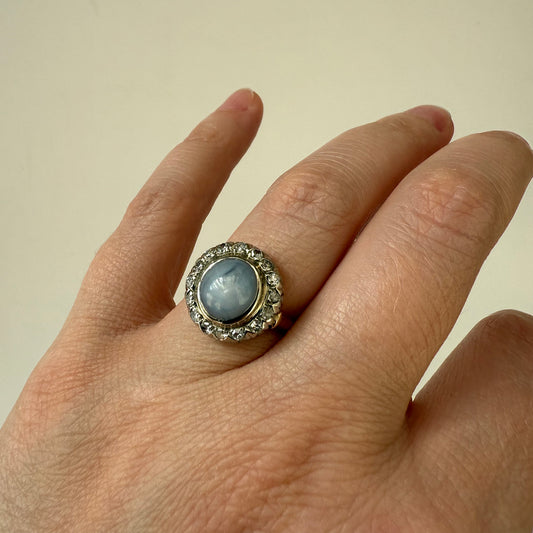 Victorian 14k Star Sapphire and Diamond Ring Size 6.25