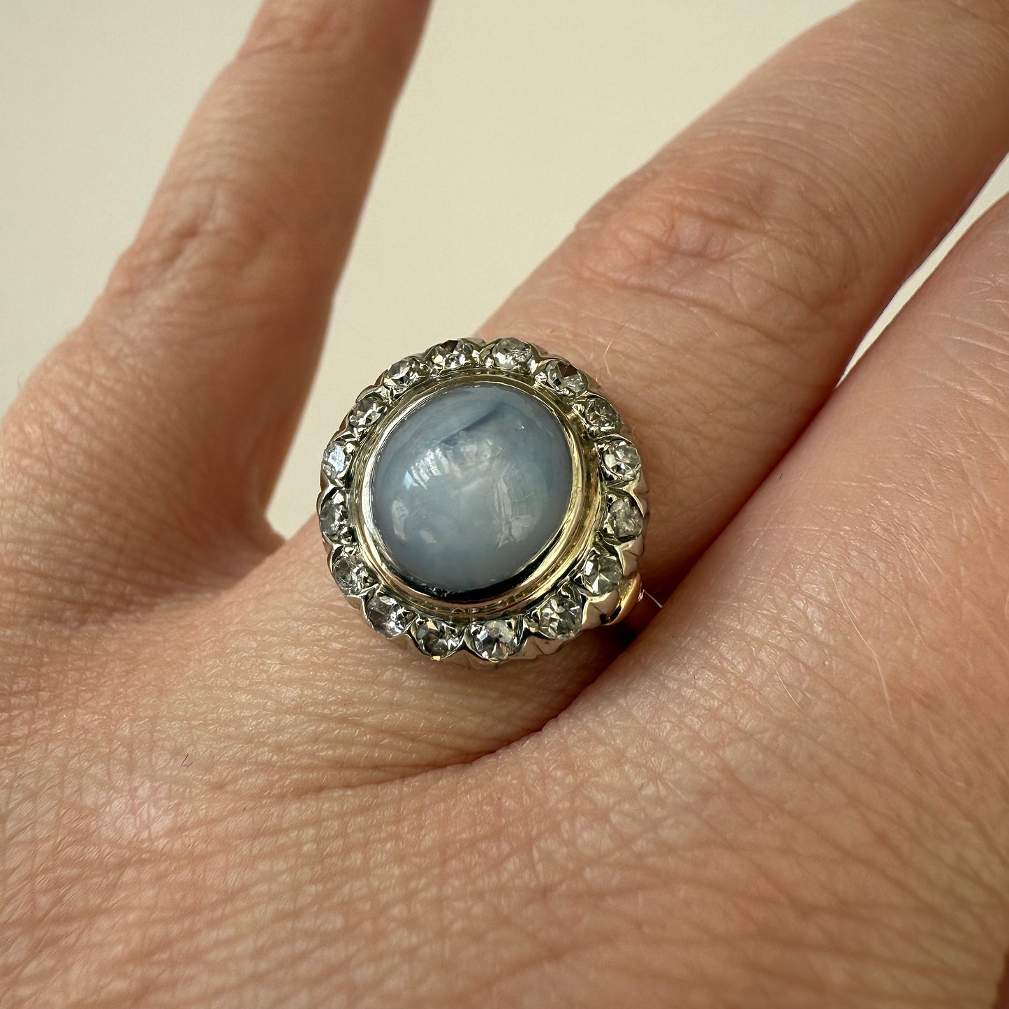 Victorian 14k Star Sapphire and Diamond Ring Size 6.25