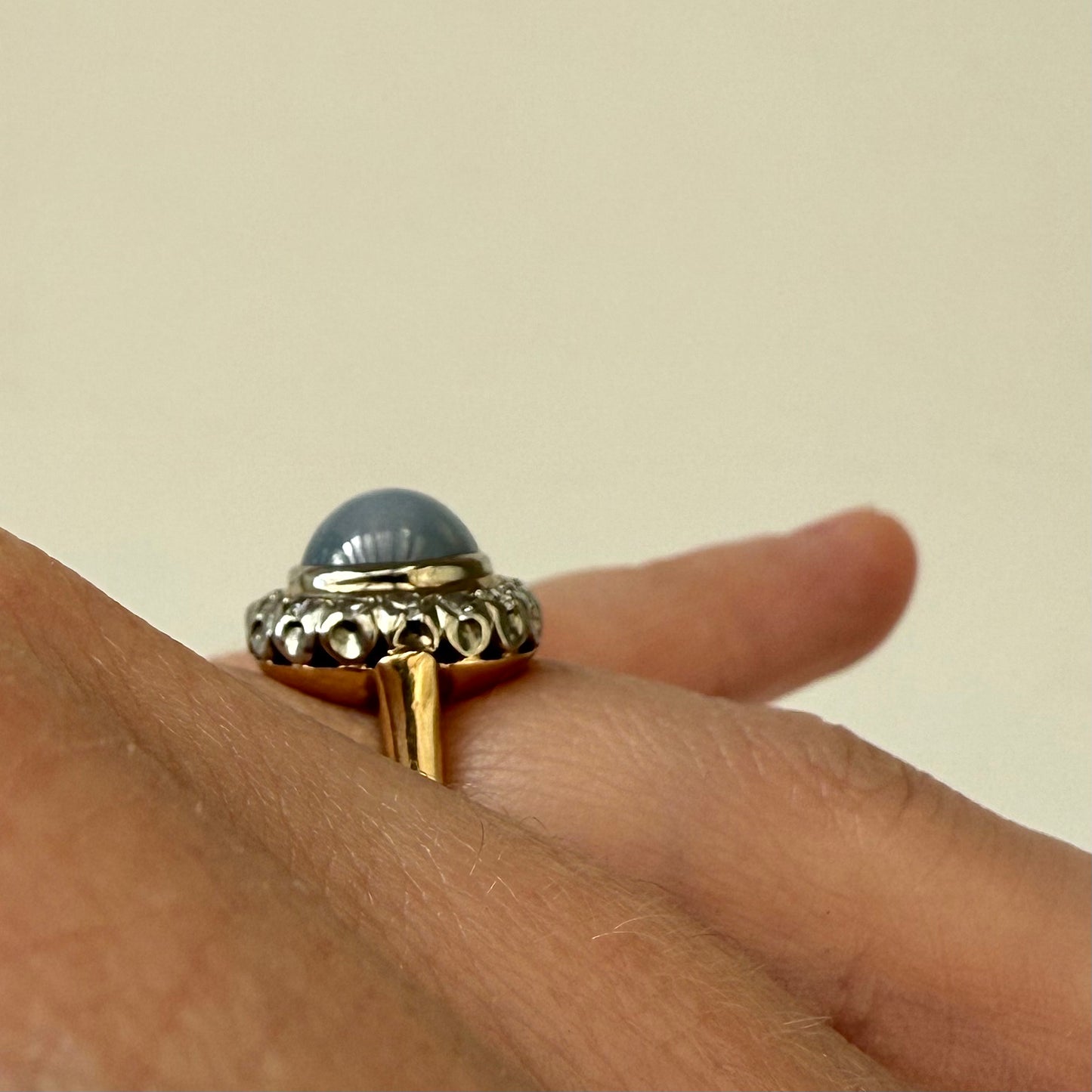 Victorian 14k Star Sapphire and Diamond Ring Size 6.25