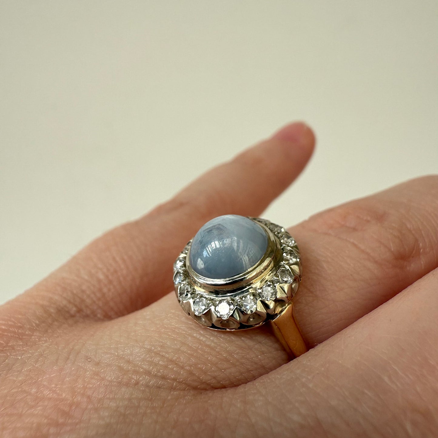 Victorian 14k Star Sapphire and Diamond Ring Size 6.25