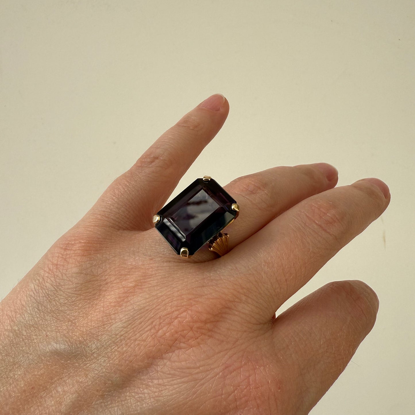 Emerald Cut Amethyst Chunky 14k Cocktail Ring Size 5