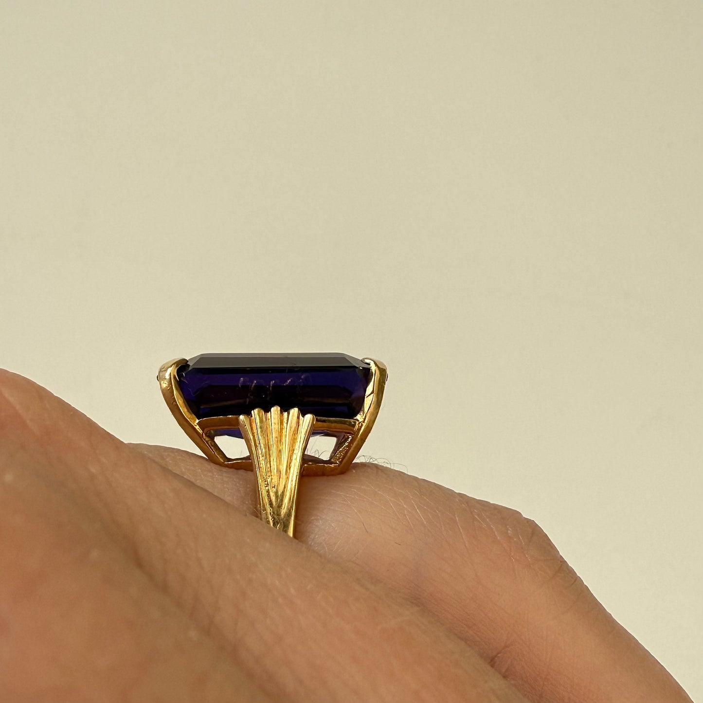 Emerald Cut Amethyst Chunky 14k Cocktail Ring Size 5
