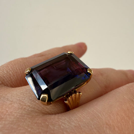 Emerald Cut Amethyst Chunky 14k Cocktail Ring Size 5