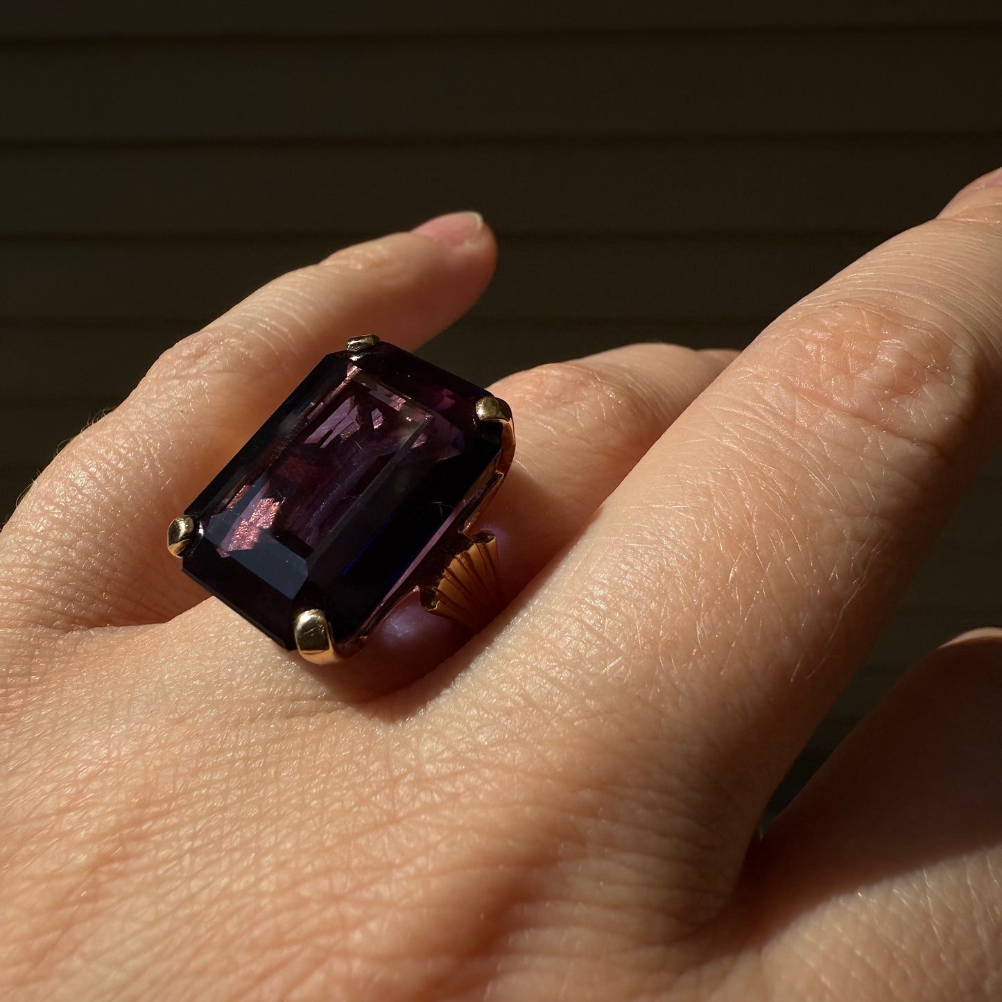 Emerald Cut Amethyst Chunky 14k Cocktail Ring Size 5