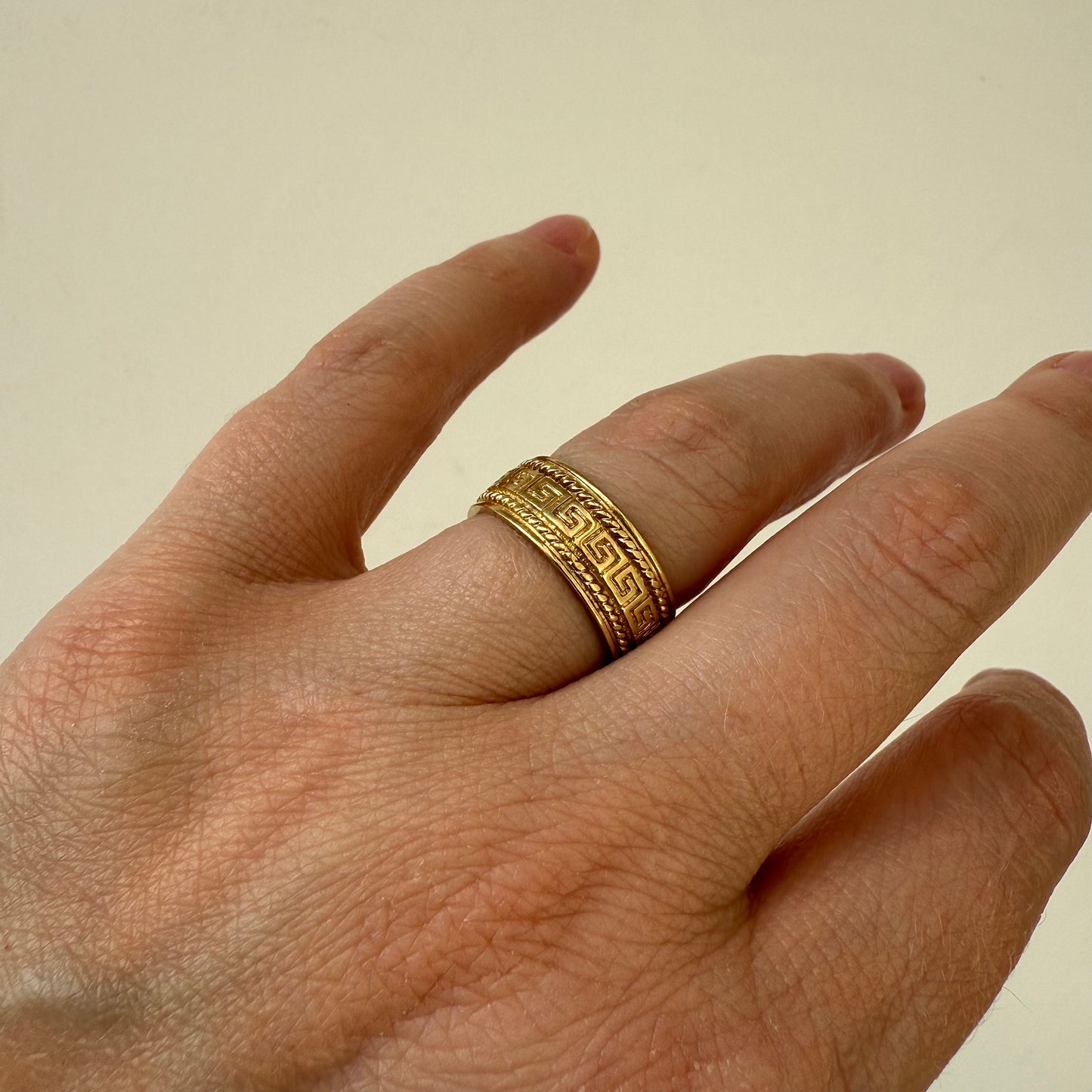 14k Yellow Gold Greek Key Wide Band Ring Size 7