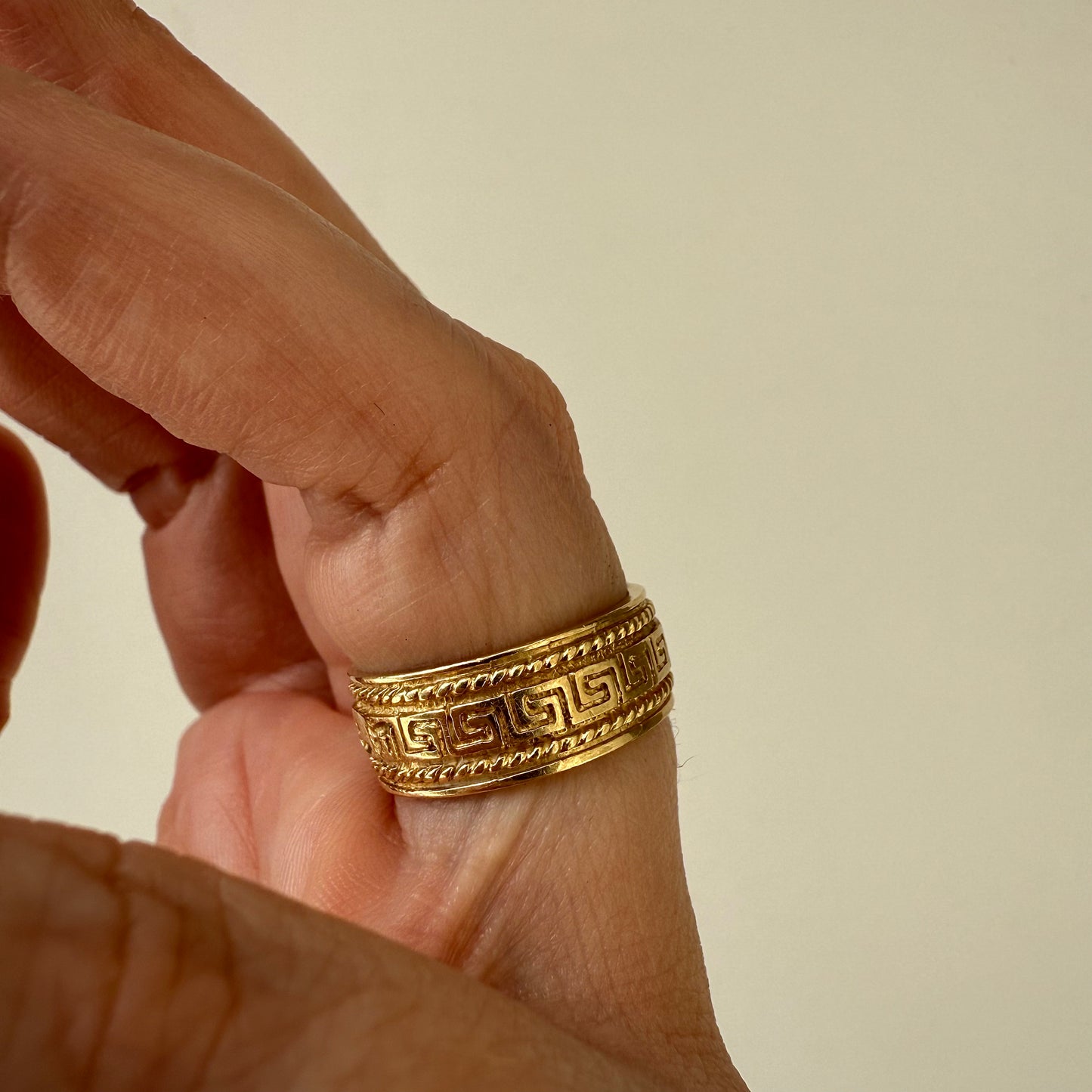 14k Yellow Gold Greek Key Wide Band Ring Size 7