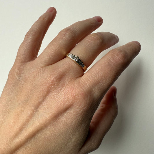 Pyramid Rise 14k Yellow Gold Princess Cut .54ctw Diamond Ring on hand